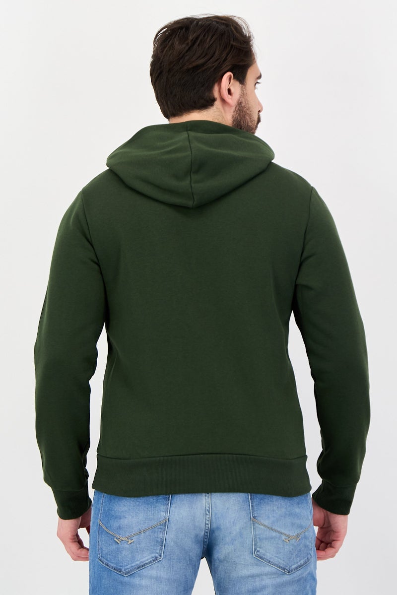 JACK & JONES Men Brand Logo Long Sleeve Hoodie, Olive Green - Image 2